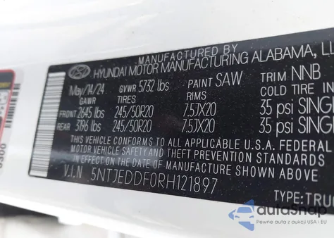 2024 Hyundai Santa Cruz Limited из США, поврежденный, VIN 5NTJEDDF0RH121897